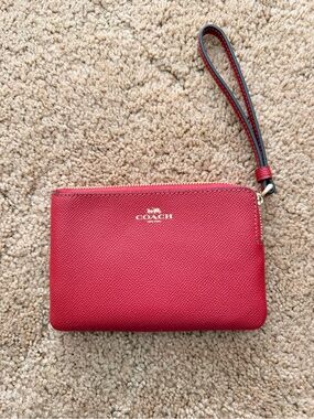 Coach Red Leather Wristlet with Gold Logo